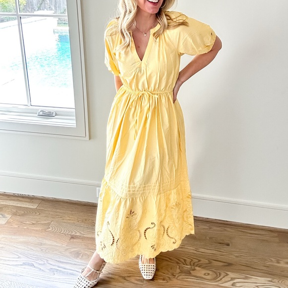 Moon River Dresses & Skirts - Moon River Yellow Eyelet Midi Dress